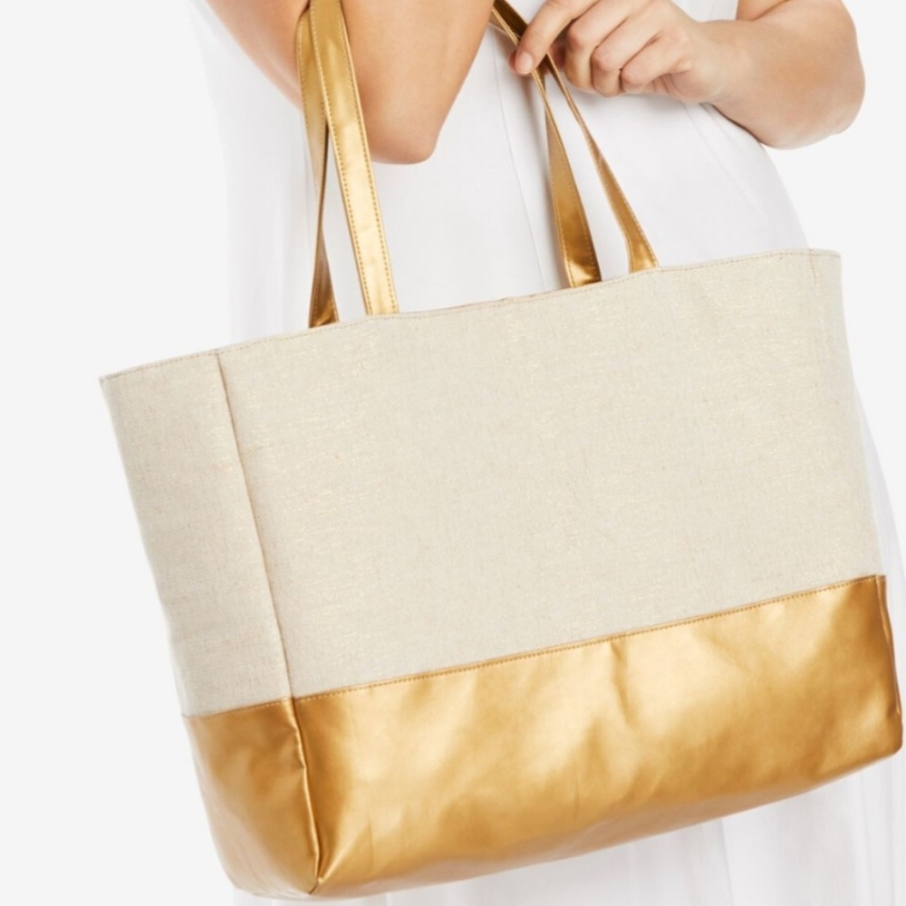 Gold tan tote bag NEW Luxe travel vacay